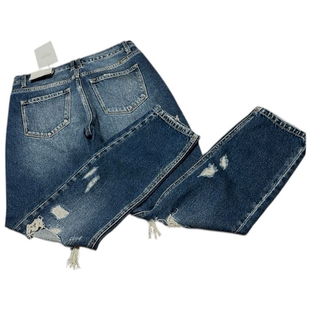 Kancan Ultra High Rise Dark Wash Cropped Distressed Mom Fit Jeans 15/31 NWT - Picture 16 of 16